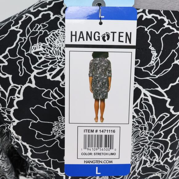Hang Ten Dress Womens Large Black White Floral Stretch Pullover UPF 50 Plus New - Picture 6 of 16